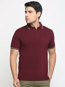 Masculino Latino Men Maroon Polo Collar Bio Finish Cotton T-shirt