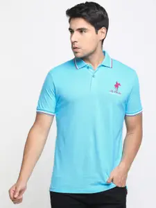 Masculino Latino Men Turquoise Blue Polo Collar Bio Finish T-shirt