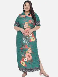 Amydus Women Plus Size Green & Pink Floral Maxi Dress
