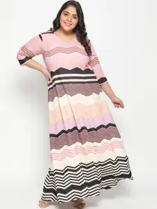 Amydus Women Plus Size Pink & Black Chevron A-Line Dress