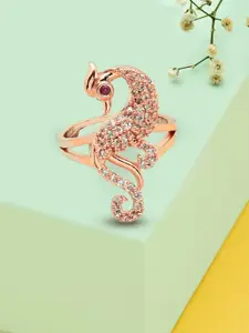 AMI Rose Gold-Plated White CZ Stone-Studded Adjustable Finger Ring