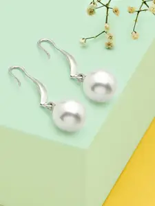 AMI Silver-Toned Contemporary Pearl Drop Earring