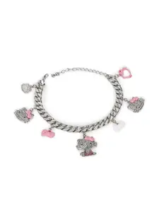 FOREVER 21 Women Silver-Toned & Pink Charm Bracelet