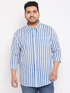 bigbanana Men Blue Plus Size Comfort Striped Casual Shirt