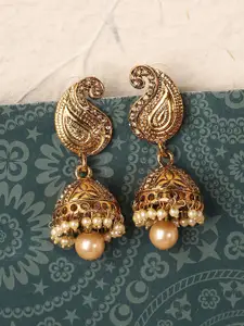 ANIKAS CREATION Gold Plated Stone and Pearl Studded Jhumkas Earrings