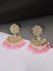 ANIKAS CREATION Gold Plated & Pink Stone and Beaded Contemporary Chandbalis Earrings