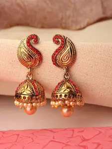 ANIKAS CREATION Red Contemporary Jhumkas Earrings