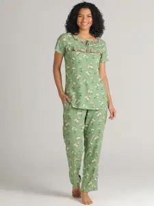 evolove Women Green Printed Printed Night suit