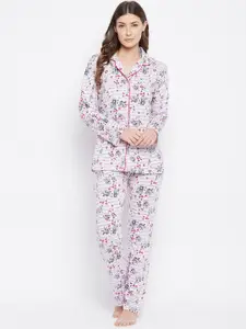 Camey Women Red & White Printed Pure Cotton Night suit