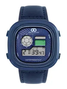 GIO COLLECTION Men Blue Printed Dial & Blue Leather Straps Digital Watch G3027-33