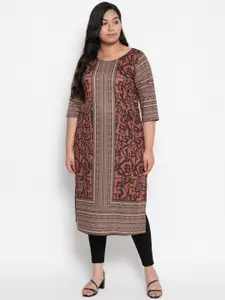 Amydus Women Plus Size Brown & Beige Geometric Printed Kurta