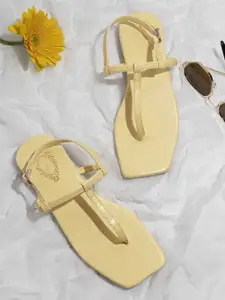Shoetopia Women Yellow T-Strap Flats