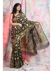 Arhi Black & Gold-Toned Woven Design Silk Cotton Jamdani Saree