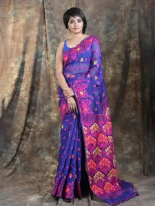 Arhi Purple & Pink Ethnic Motifs Silk Cotton Jamdani Saree