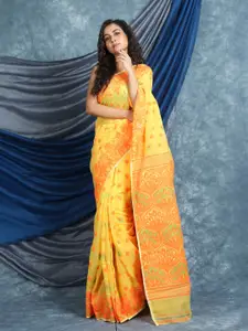Arhi Orange & Yellow Woven Design Silk Cotton Jamdani Saree
