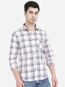 Greenfibre Men Blue & Pink Slim Fit Cotton Checked Casual Shirt