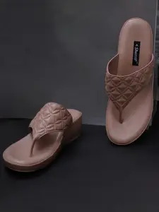 Sherrif Shoes Women Nude-Coloured Textured Open Toe Flatform Sandals