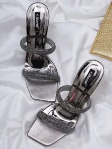 Sherrif Shoes Grey Embellished Party Block Heels