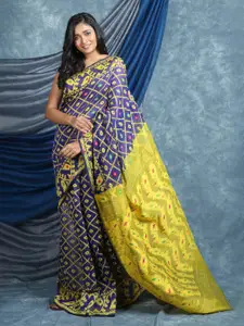 Arhi Navy Blue & Yellow Ethnic Motifs Silk Cotton Jamdani Saree