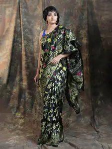 Arhi Women Black Woven Design Silk Cotton Jamdani Saree