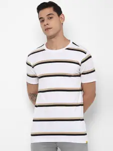 FOREVER 21 Men White & Black Striped Cotton T-shirt