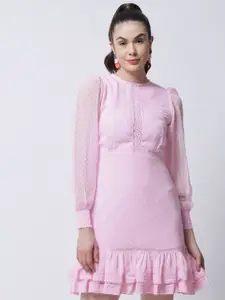 MARC LOUIS Women Pink Georgette A-Line Dress