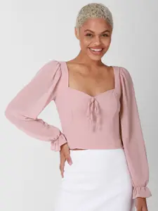 FOREVER 21 Pink Solid Fitted Woven Top