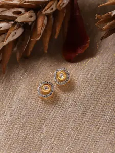 Ruby Raang Gold-Plated White Kundan Studded Circular Studs Earrings
