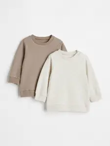 H&M Girls White & Beige 2-Pack Cotton Sweatshirts