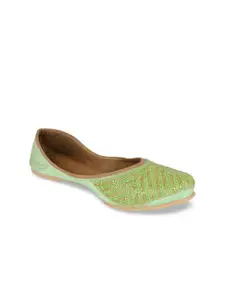 DESI COLOUR Women Green Ethnic Mojaris Flats