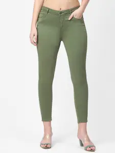 Kraus Jeans Women Olive Green Skinny Fit High-Rise Stretchable Jeans