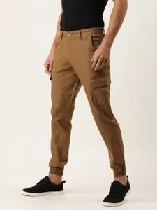 IVOC Men Beige Slim Fit Joggers Trousers