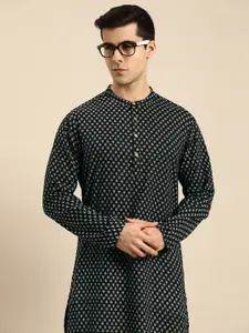 Anouk Men Black & White Printed Pure Cotton Kurta with Pyjamas