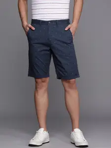 Louis Philippe Sport Men Navy Blue Conversational Printed Slim Fit Low-Rise Shorts