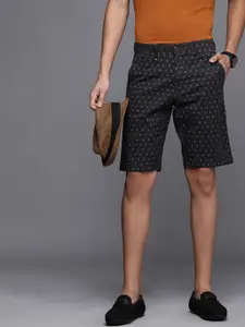 Louis Philippe Sport Men Vlack & Blue Printed Slim Fit Shorts