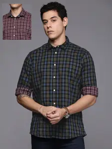 Louis Philippe Jeans Men Red & Blue Checked Reversible Pure Cotton Casual Shirt