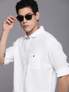 Louis Philippe Jeans Men White Solid Linen Slim Fit Casual Shirt