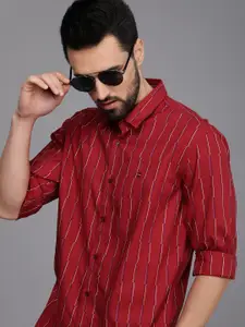 Louis Philippe Sport Men Red & Yellow Pure Striped Cotton Slim Fit Casual Shirt