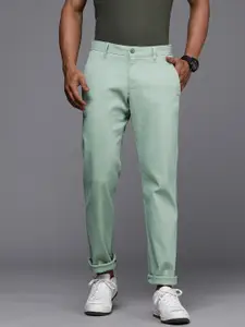 Louis Philippe Sport Men Green Textured Slim Fit Trousers