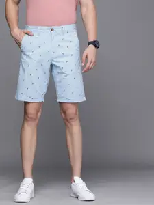 Louis Philippe Sport Men Blue Conversational Printed Slim Fit Low-Rise Regular Shorts