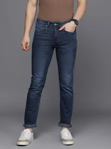 Louis Philippe Jeans Men Navy Blue Slim Fit Mid-Rise Light Fade Stretchable Jeans