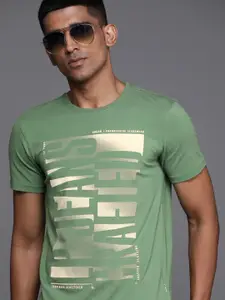 Louis Philippe Jeans Men Green & Cream-Coloured Typography Printed T-shirt