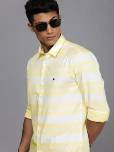 Louis Philippe Sport Men Yellow & White Striped Pure Cotton Super Slim Fit Casual Shirt
