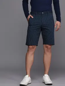 Louis Philippe Sport Men Blue & Yellow Striped Slim Fit Shorts