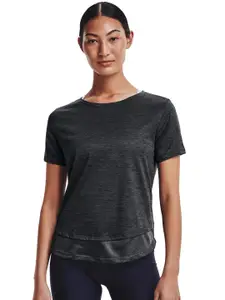 UNDER ARMOUR Women Grey Self Designed T-shirt