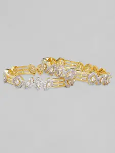 Rubans Set Of 2 Gold-Plated & White AD-Studded Bangles