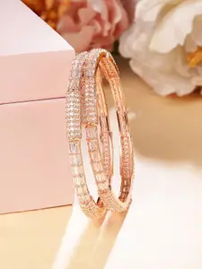 Rubans Set of 2 Rose-Gold Plated Cubic Zircon-Studded Bangles