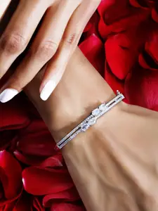 Rubans Women Silver-Plated White Cubic Zirconia Bangle-Style Bracelet