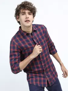 KETCH Men Red Slim Fit Checked Casual Shirt