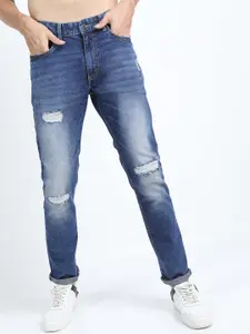 HIGHLANDER Men Blue Slim Fit Mildly Distressed Heavy Fade Stretchable Jeans